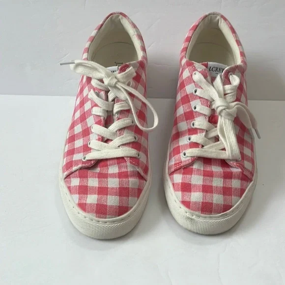 J. Crew Canvas Sneaker Gingham Plaid Pink and White size 7 - Picture 3 of 9